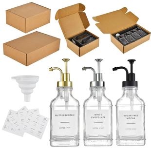 Wholesale Amazon Square Crystal White Glass 500ml Coffee Syrup Dispenser Milk Tea Syrup Bottle Soap Dispenser