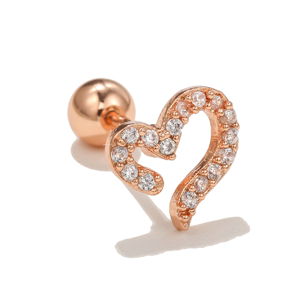Fashion Heart Shape Brass Plating Zircon Ear Studs 1 Piece