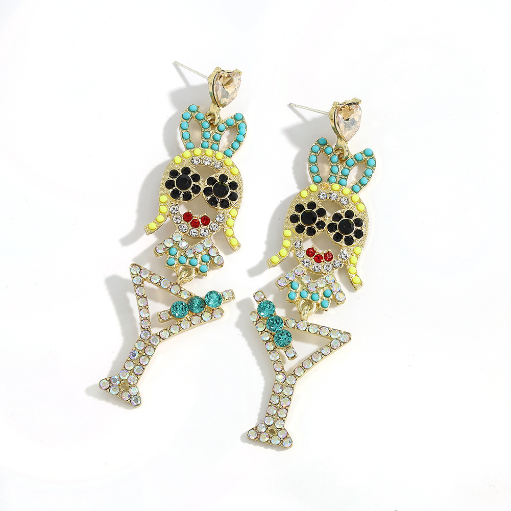 Cartoon Cute Long Alloy Diamond Earring display picture 3