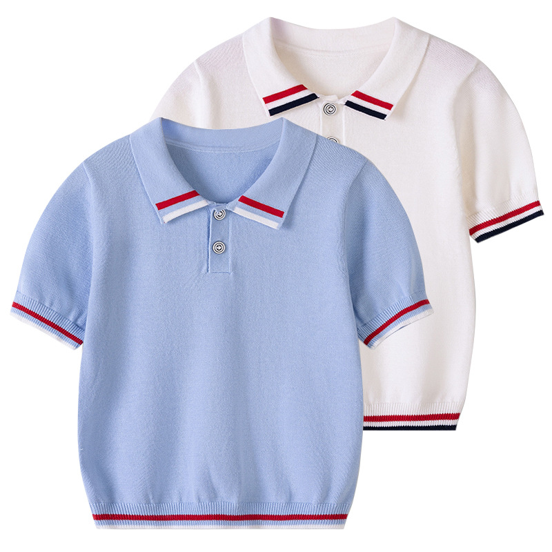 Camisa de polo a rayas para niños de categoría A transfronteriza Camiseta de manga corta para niños Camiseta de punto de solapa para niños transpirable