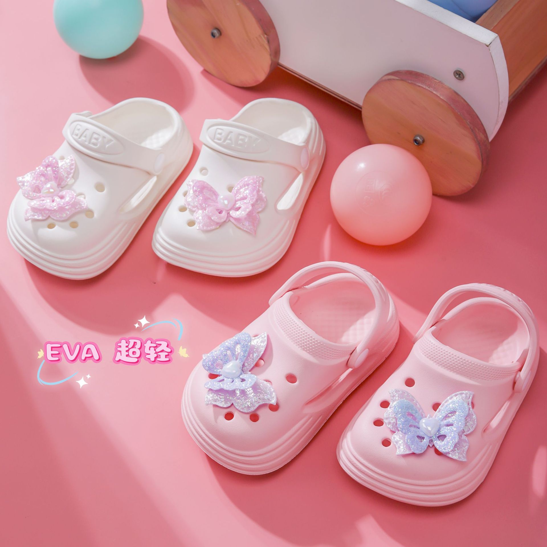 Girls' Clogs for Summer, Bowknot Cute Fashion Closed-Toe Two-Way Slip-On Beach Sandals