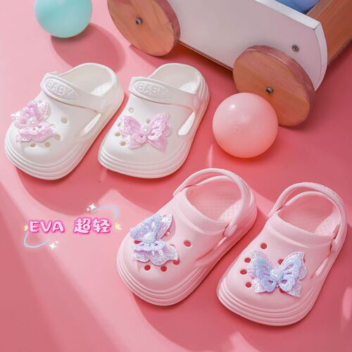 Girls 'hole shoes in summer, wearing bow, cute and fashionable baotou, wearing two feet, baotou beach sandals and sandals