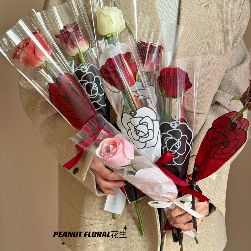 Diosa bolsa individual Camelia bolsa individual ramo bolsa de embalaje material de la flor bolsa de rama única puesto material floral