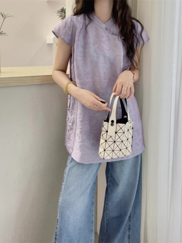 夏季大码胖妹妹洋气时尚国风盘扣短袖衬衫女显瘦百搭气质小衫|undefined
