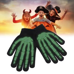 Winter Halloween Skull Claw Pattern Luminous Knitted Touch Screen Gloves Night Glow Performance Props Gloves