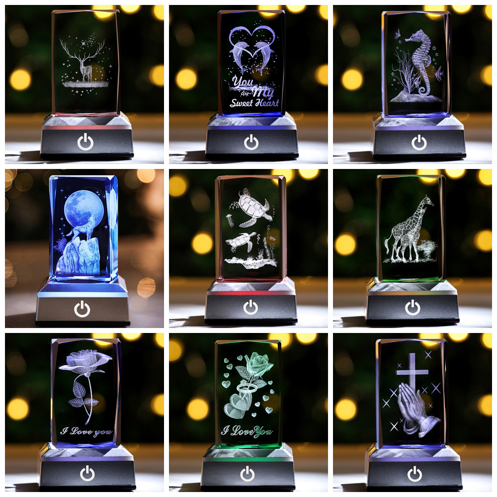 Transfronterizo al por mayor 3D animal Jesús Rosa cuboide adornos de cristal táctil sensible color cumpleaños regalo del Día de San Valentín
