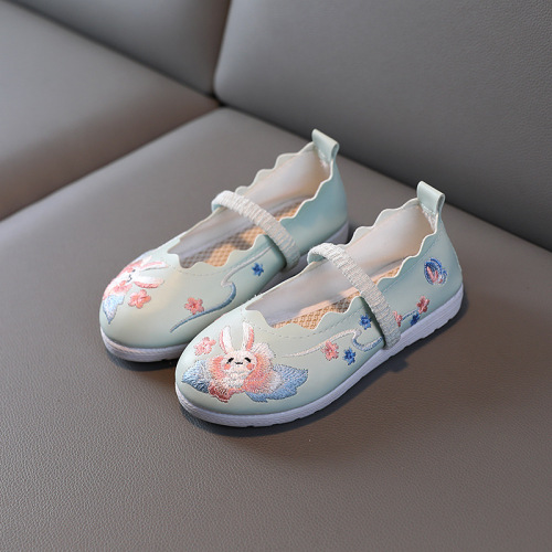 Hanfu shoes girls spring new rabbit baby Chinese style costume embroidery shoes old Beijing cloth shoes for children