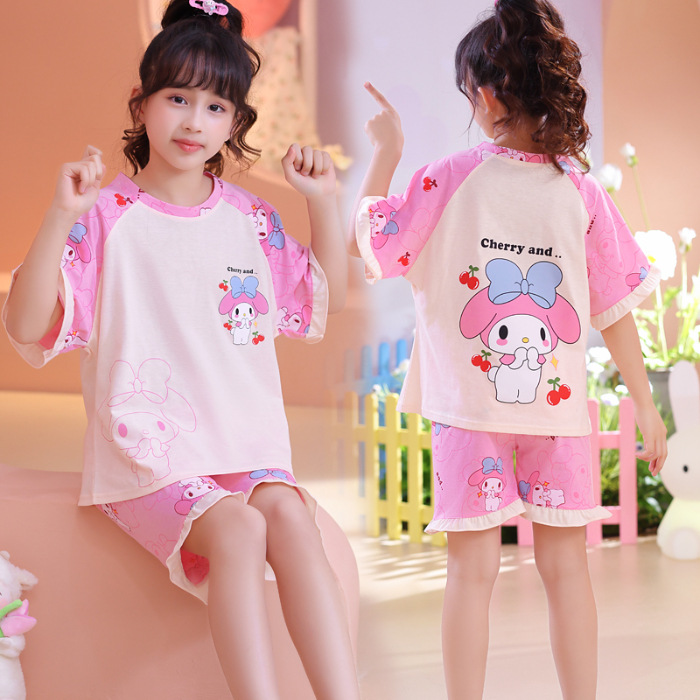 Pijamas infantiles niñas de manga corta verano delgado dibujos animados yu Gui perros niñas de niños mayores set de ropa de bebé