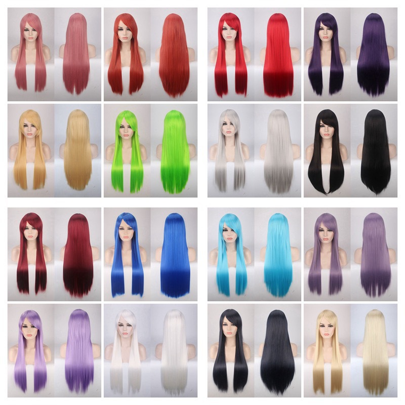 Halloween largo Bangs largo pelo recto 80cm color de alta temperatura Peluca de seda cos anime cos pelo falso en stock Generación de pelo