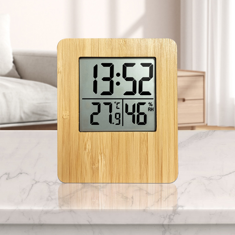 Home temperature and humidity bamboo clock multifunctional time date year LED screen clock home essential cross-border gifts Home temperature and humidity bamboo clock multifunctional time date year LED screen clock home essential cross-border gifts