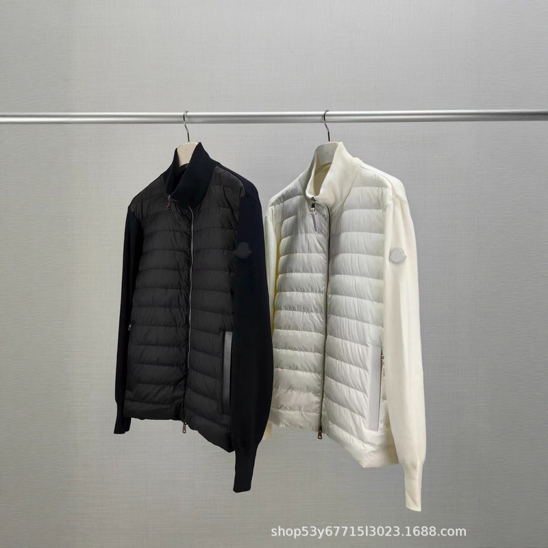 High Version m Brand 25 Winter New Knitted Splicing Striped Stand Collar White Goose down Jacket for Men and Women