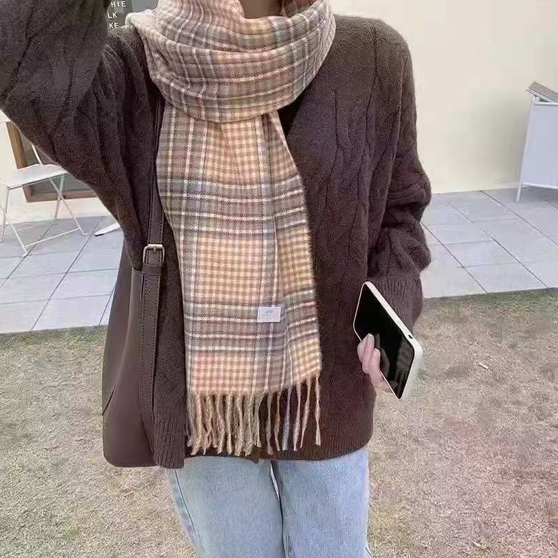 Scarf Women's Wholesale Winter Student New Plaid Imitation Cashmere Warm Tassel Shawl Thickened Korean Style Fashion Scarf