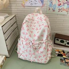 2025 新しい新鮮なプリントリボン中学校と大学のスクールバッグキャンパススクールバッグ花柄多用途カジュアルバックパック