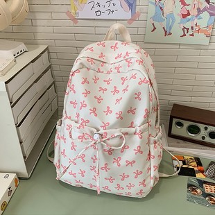 2025 New Fresh Printed Bow Junior High School College School Bag Campus School Bag Floral Versatile Casual Backpack