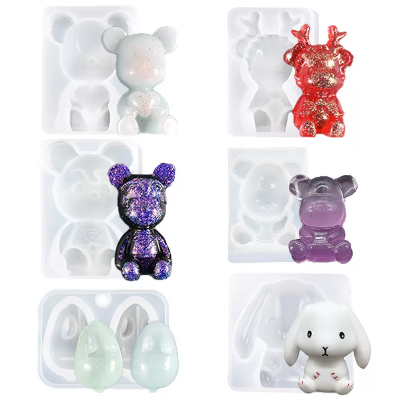 30款滴胶模具蛋糕辅食烘培半立体动物暴力熊睡眠宝宝蜡烛硅胶模具
