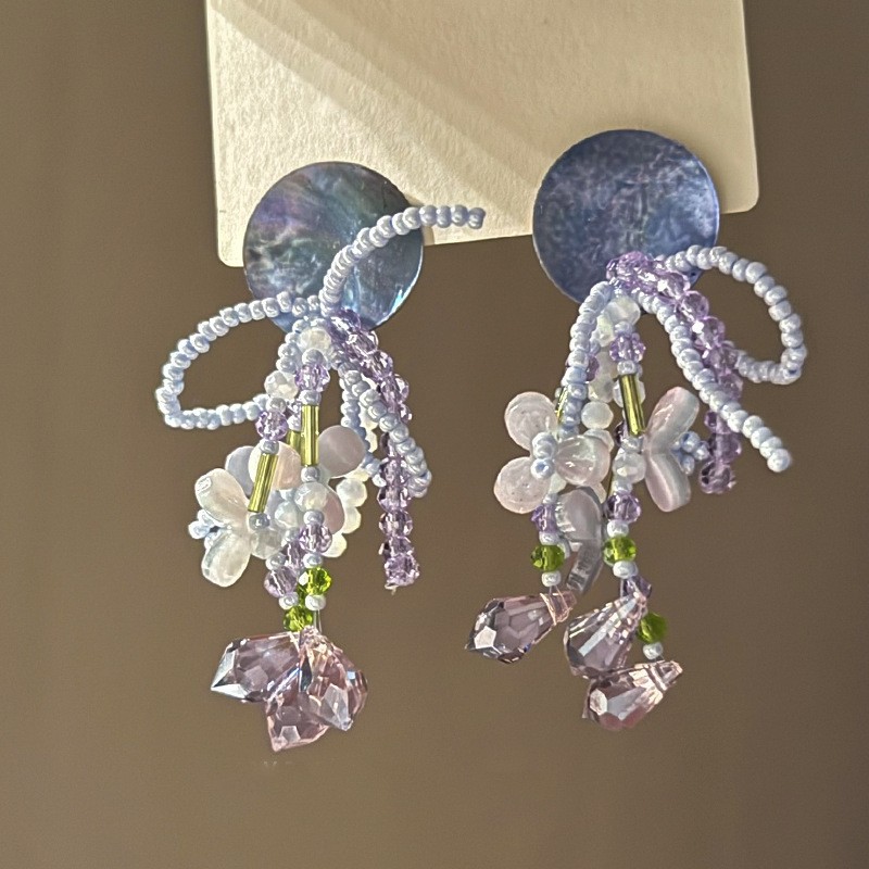 Pendientes de borla de flores de gasa de aguja de plata Pendientes de dopamina de bosque dulce Pendientes de todo fósforo de tendencia de nicho Mujeres al por mayor