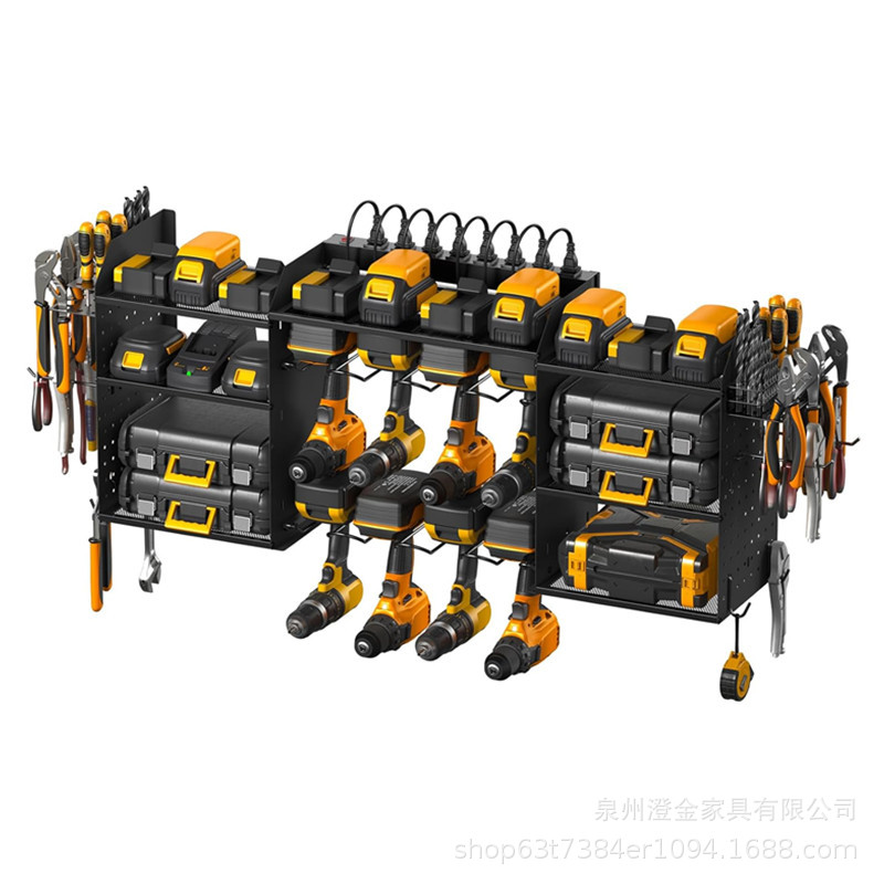 跨境车库重型工具架金属多功能电动工具收纳架壁挂式手电钻储存架