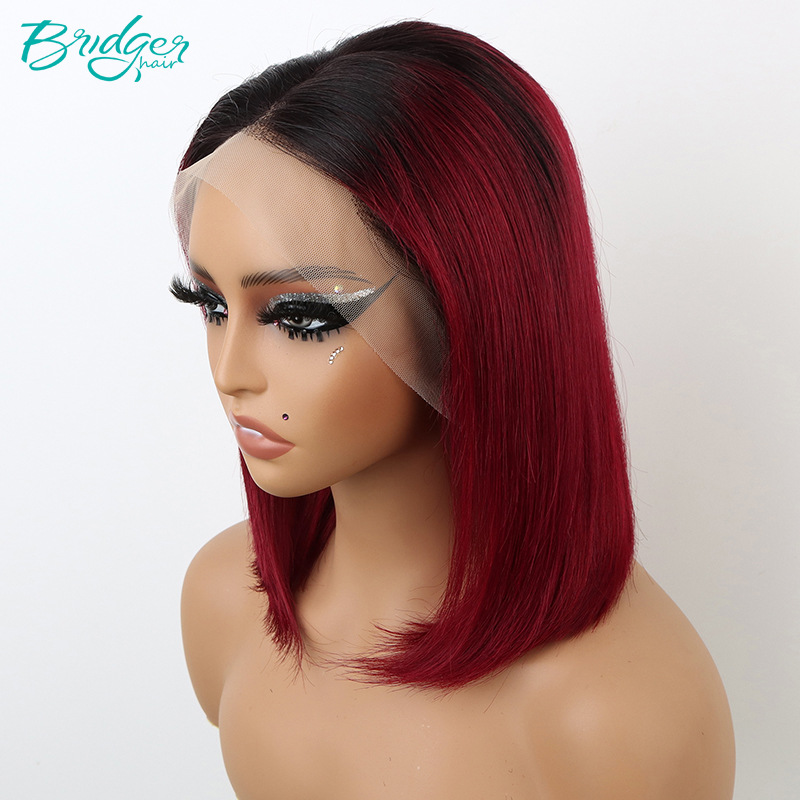 13*4 splice double draw BOB headgear T1B/99j real person hair wig humanhair wigs_voghion.com