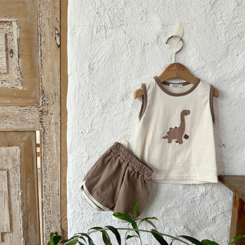 Korean Version Ins Children's Casual Versatile Stylish Set Animal Sleeveless Summer Cool Thin Outwear for Boys and Girls Two Pieces