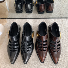 擦色牛皮瑪麗珍鞋女小皮鞋 春季新品小方頭低跟T型復古女式單鞋潮