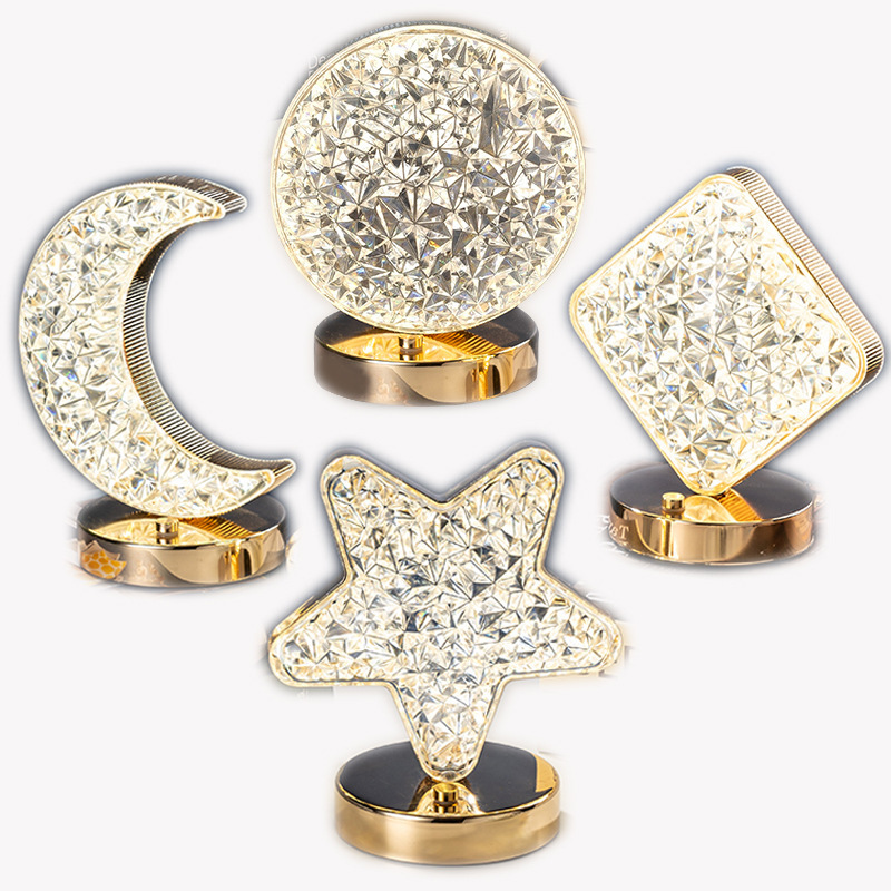 Lámpara de Ambiente, Decoración de Noche para Mesa de Noche, Luz Nocturna Romántica para Dormitorio Femenino, Lámpara de Mesa Pequeña con Diseño de Estrellas y Luna