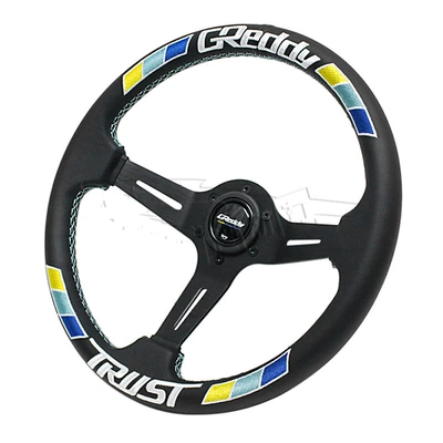 14inch Car Modification Steering Wheel Greddy Ultra-Fine Fiber Leather Quick-Release Concave Three-Color Stripe Embroidery Modified Steering Wheel (Steering wheel) - 14inch-concave-three-color-strips