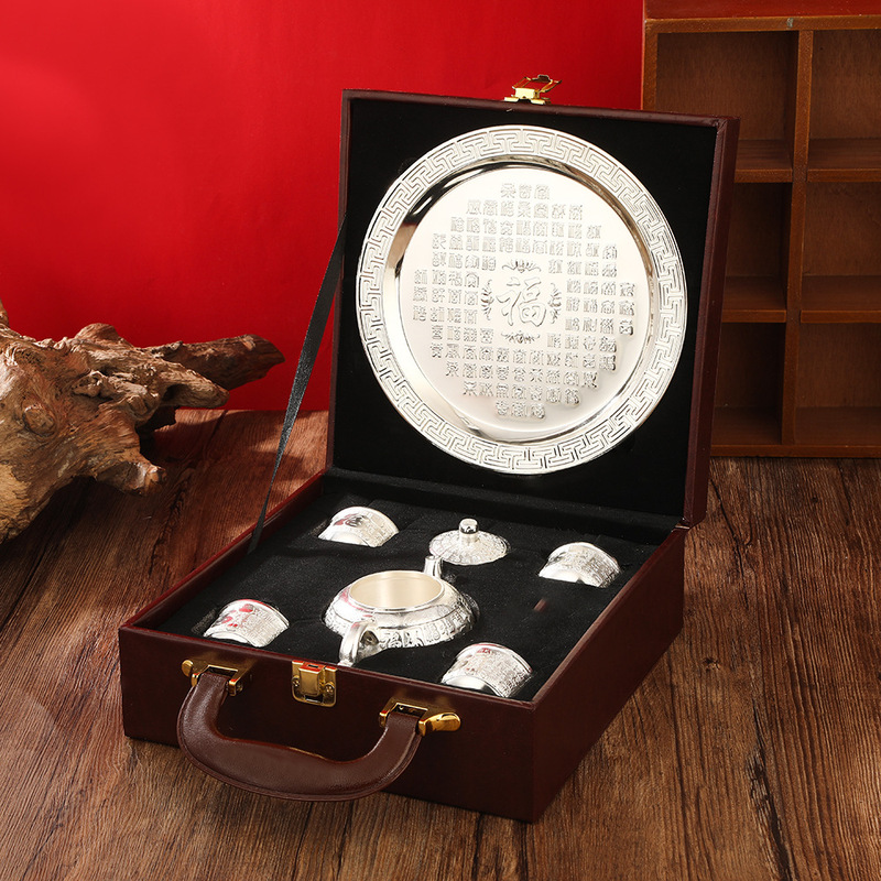 Metal Crafts Pfaff Tea Set Business Creative Gifts Wholesale Ornaments Silver Teapot Set Desktop Decoration Ornaments