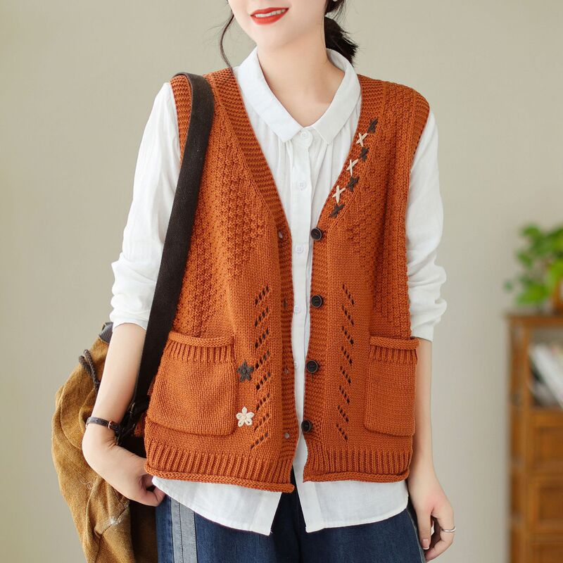Layered Vest Knitted Vest Women's New 2024 Spring & Fall Retro Sweater Outer Wear Autumn and Winter Literary Loose Waistcoat