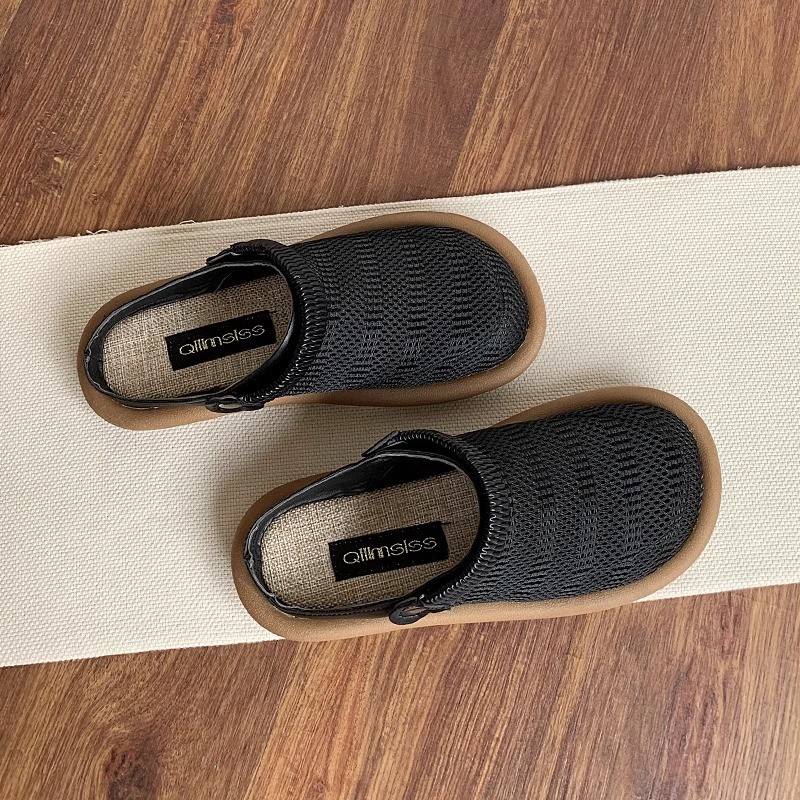 Sandalias de lino de verano para mujer, un zapato, dos medias pantuflas de suela suave, nuevo zapato de malla transpirable, un pedal