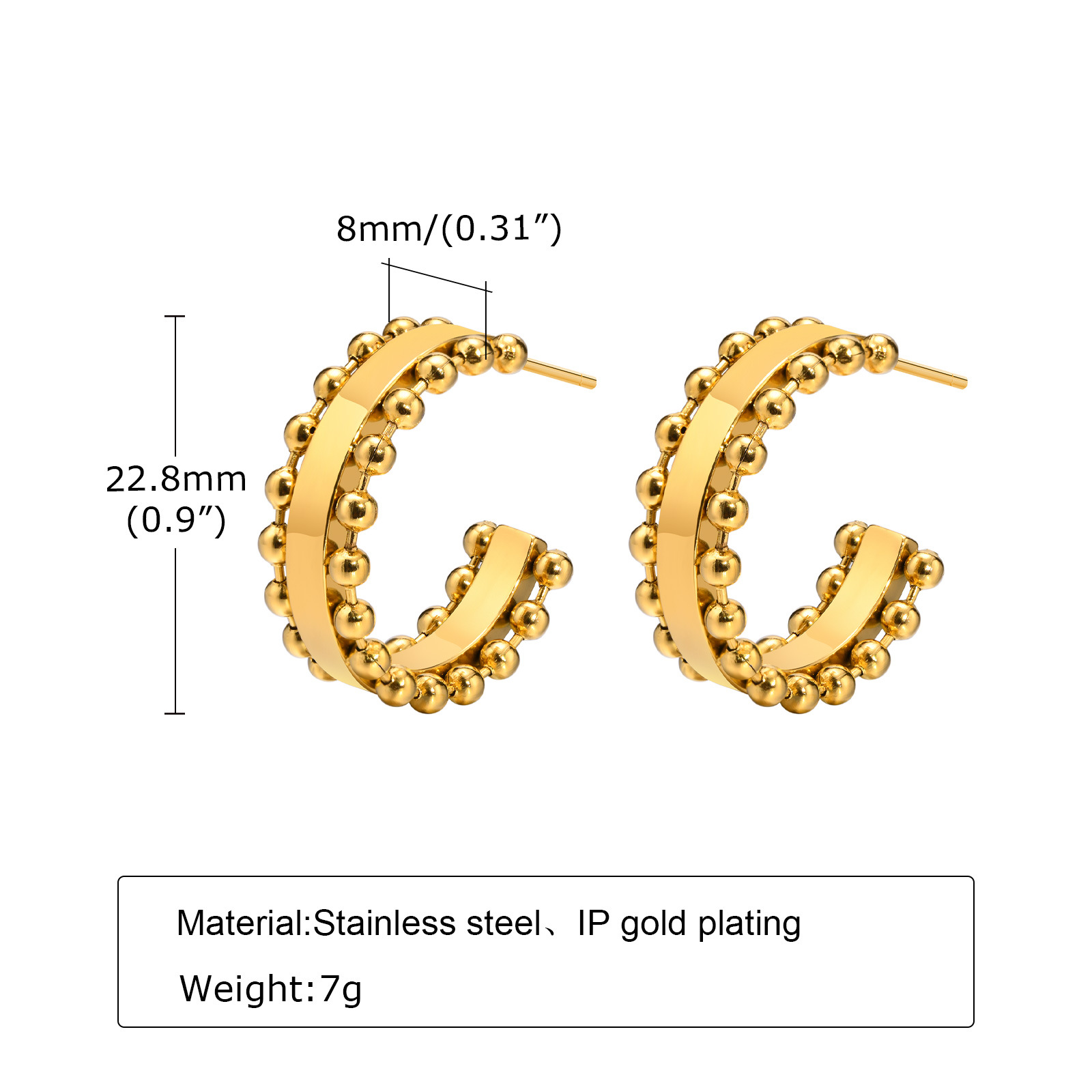 Fashion C Shape Stainless Steel Plating Ear Studs 1 Pair