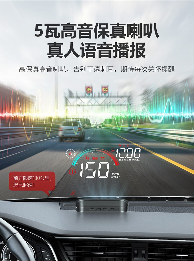 Car Head-Up Display GPS Multifunctional Vehicle HUD Speed OBD Voice Broadcast Speed Detection Radar Detector Instrument