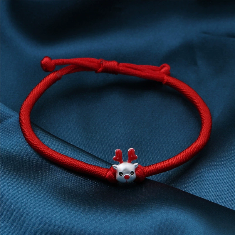Год быка браслет из красной веревки женский серебро свинья счастливые бусы браслет ручной работы чистое серебро 990