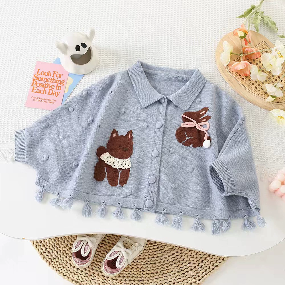 Knitted autumn jacket, sweater girl's, children's cardigan, loose fit, western style