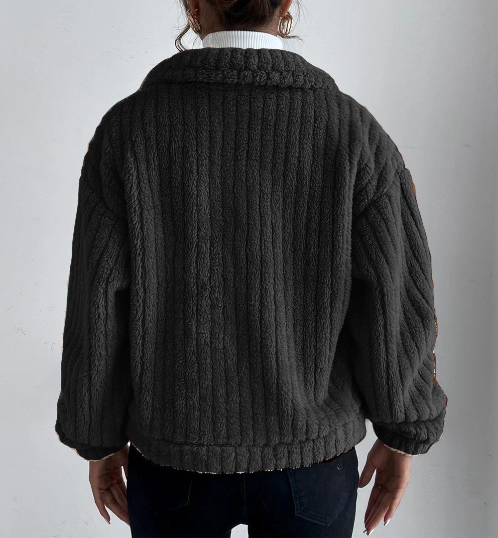 Giacca donna in peluche con revers blusa in velluto confortevole_voghion.com
