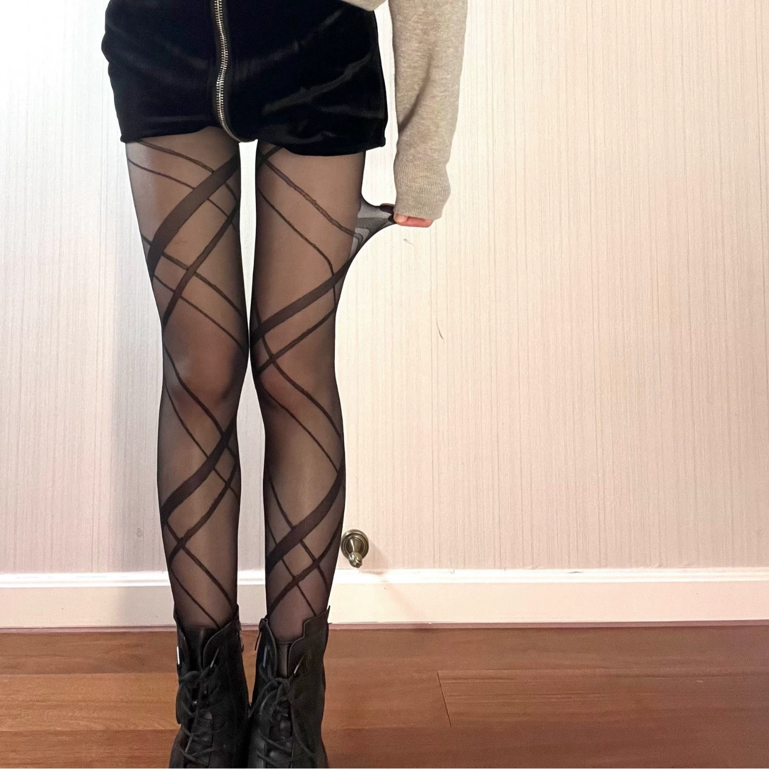 Tights, black sexy retro belt, thin weaving
