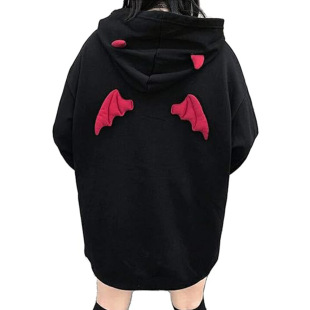 2024 Autumn and Winter Sweatshirt Ins Trendy Harajuku Style Velvet Hooded Top Loose Halloween Little Devil Jacket Women's Outer Wear