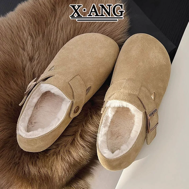 Женские сапоги Birkenstock из натуральной кожи с полным покрытием, утепленные флисом, зимние, новинка 2025 года, теплые хлопковые сапоги, меховые слипоны.