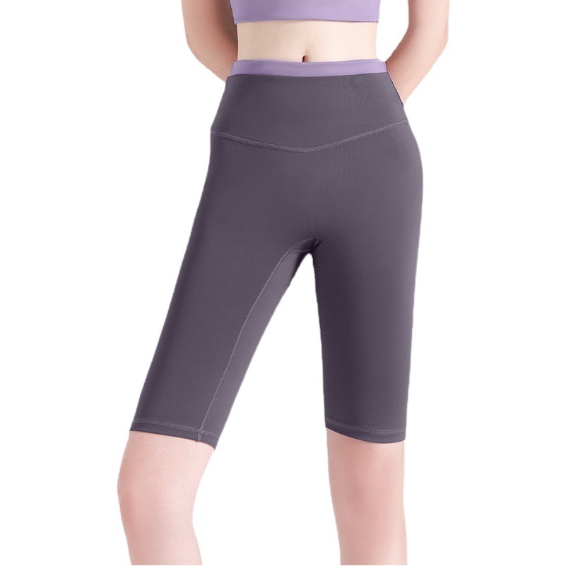 Juyitang melocotón cintura costura quinto pantalones sin vergüenza línea desnuda sensación de alta cintura corriendo deportes yoga pantalones cortos para mujeres