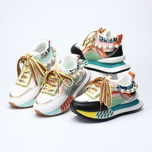 Women's Genuine Leather Breathable Dad Sneakers for Spring and Autumn, Thick-Soled, Unique Niche Pearl European Style Trendy Sneakers