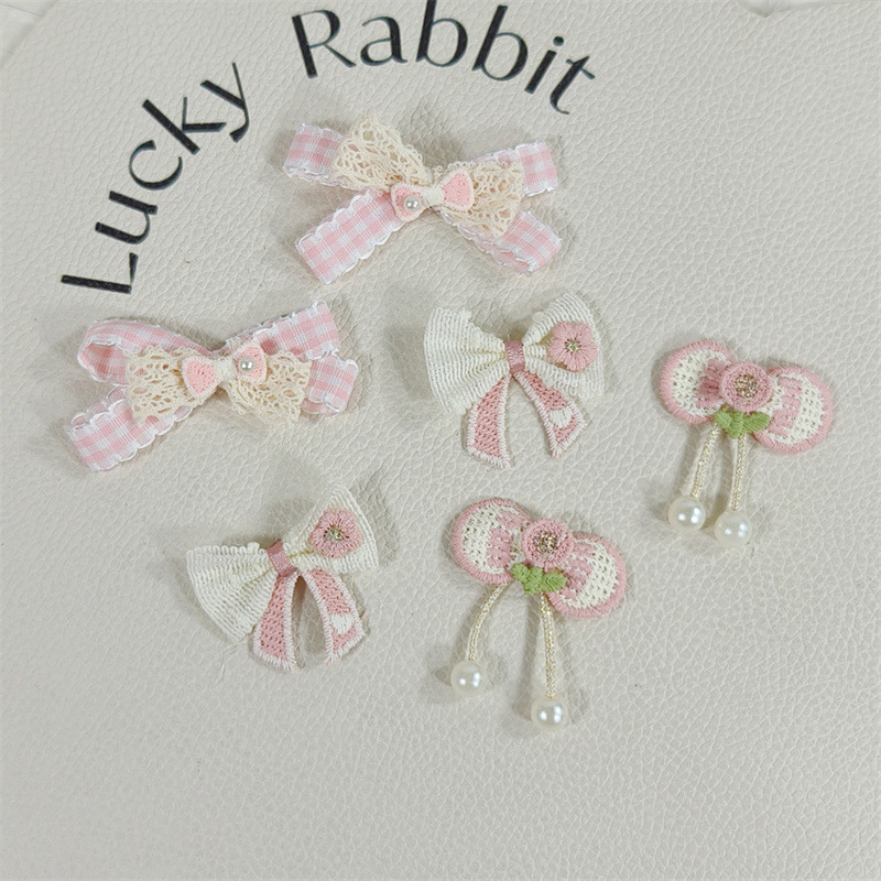 2026 Spring Collection Pink Fabric Embroidery Lace Plaid Pearl Bow Accessories Clothing Hair Accessories Accessories