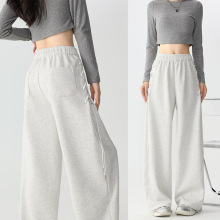 秋冬新款高腰宽松阔腿裤侧拉抽绳系棉裤小个子酷飒风女裤女装批发