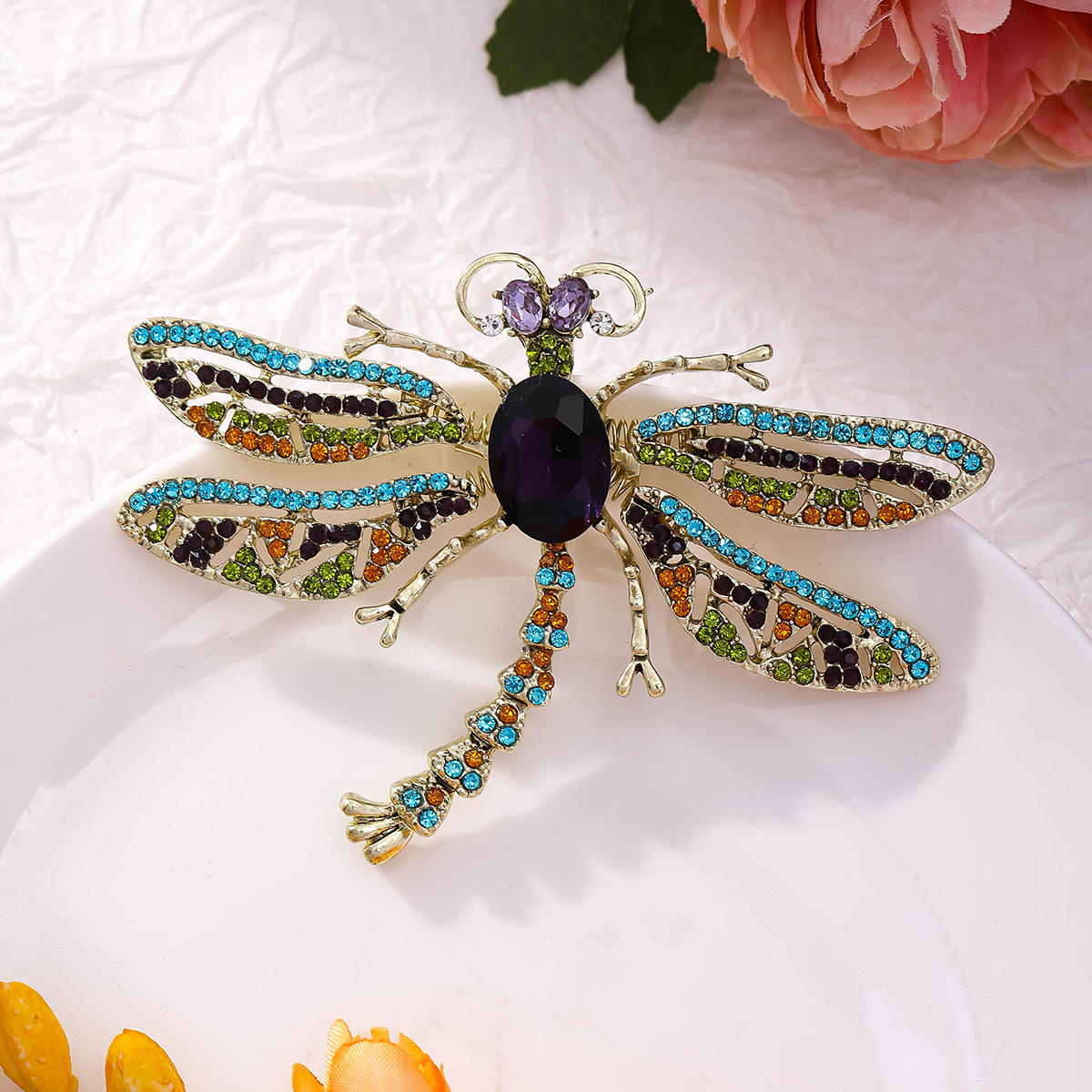 HD Purple Diamond Dragonfly Brooch