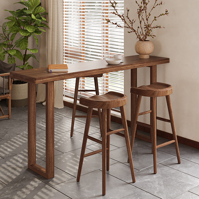 Solid Wood Bar Table, Home Balcony Wall-Mounted Long Narrow Table, Commercial Bar Table, High Table, Log Table and Chair Combination