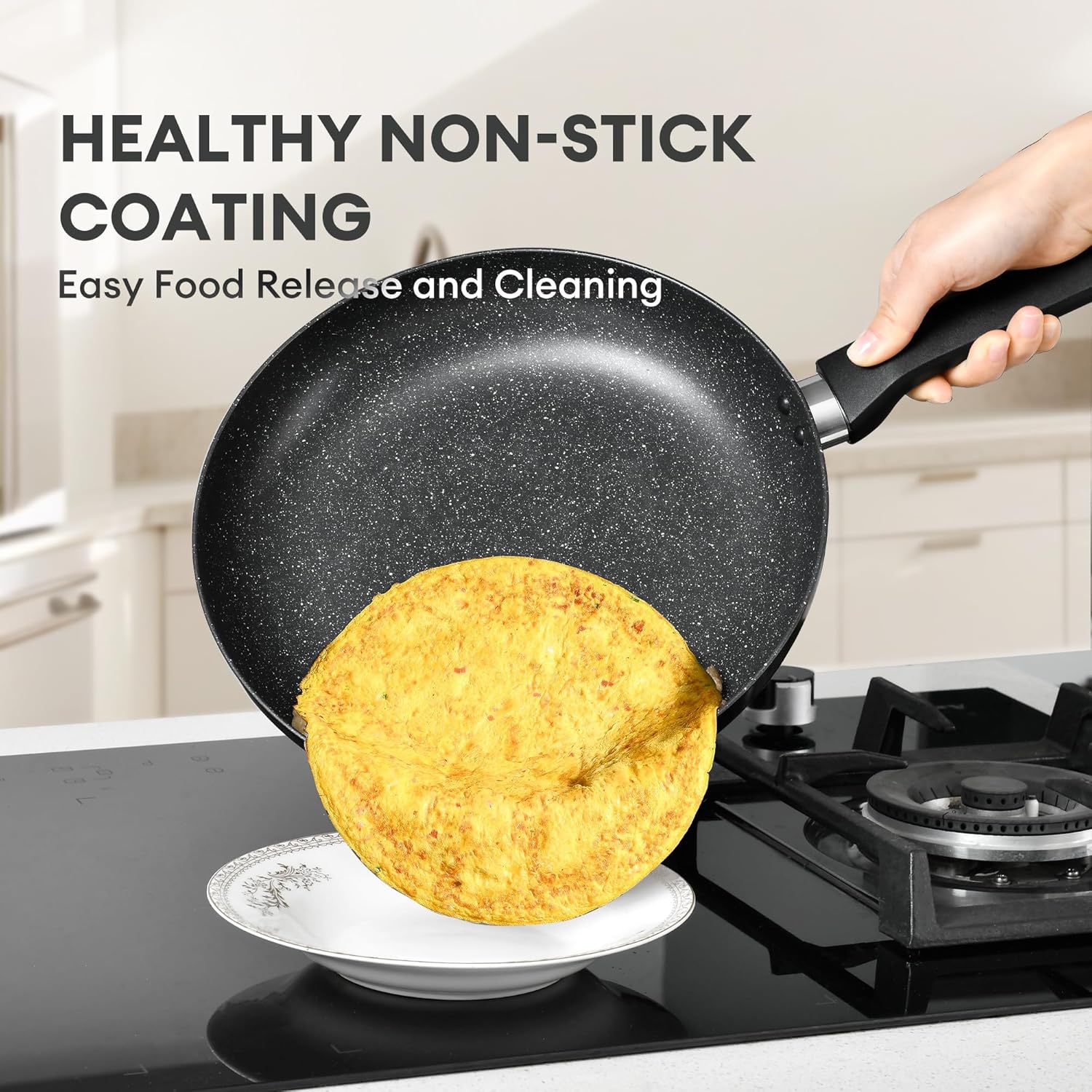 Juego de olla antiadherente de piedra médica Juego de venta caliente transfronteriza al por mayor estilo occidental simple negro