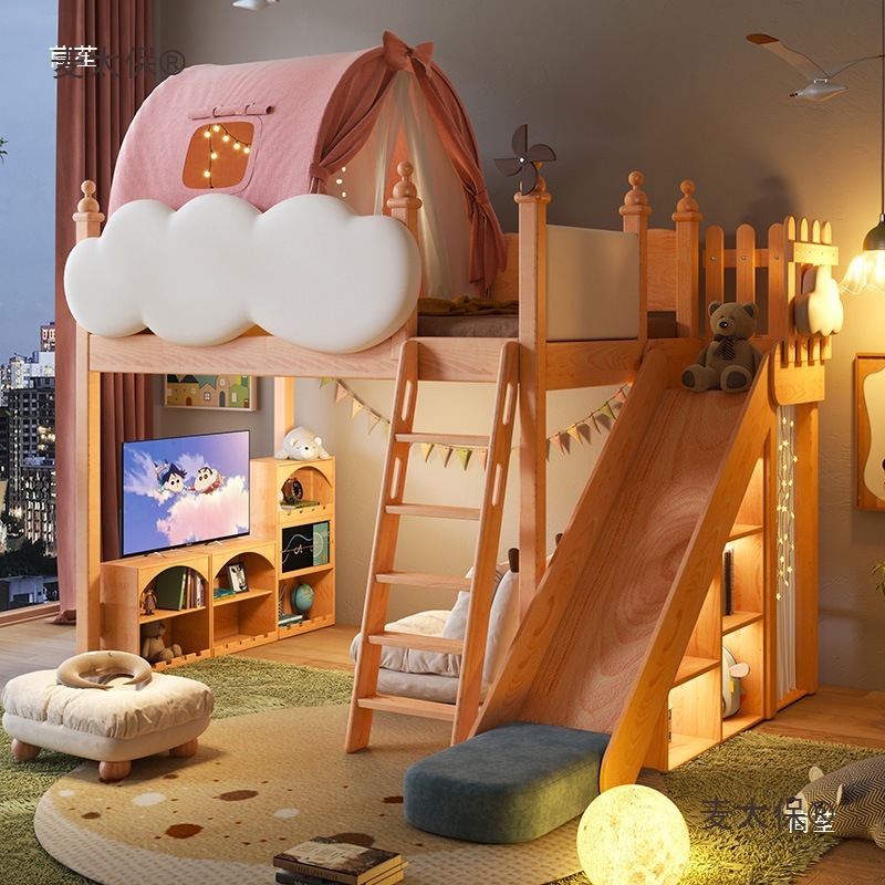 Bunk Bed Half-Height Bed Solid Wood Princess Bunk Bed Children's Room Tree House Slide Bed Girl Metabo