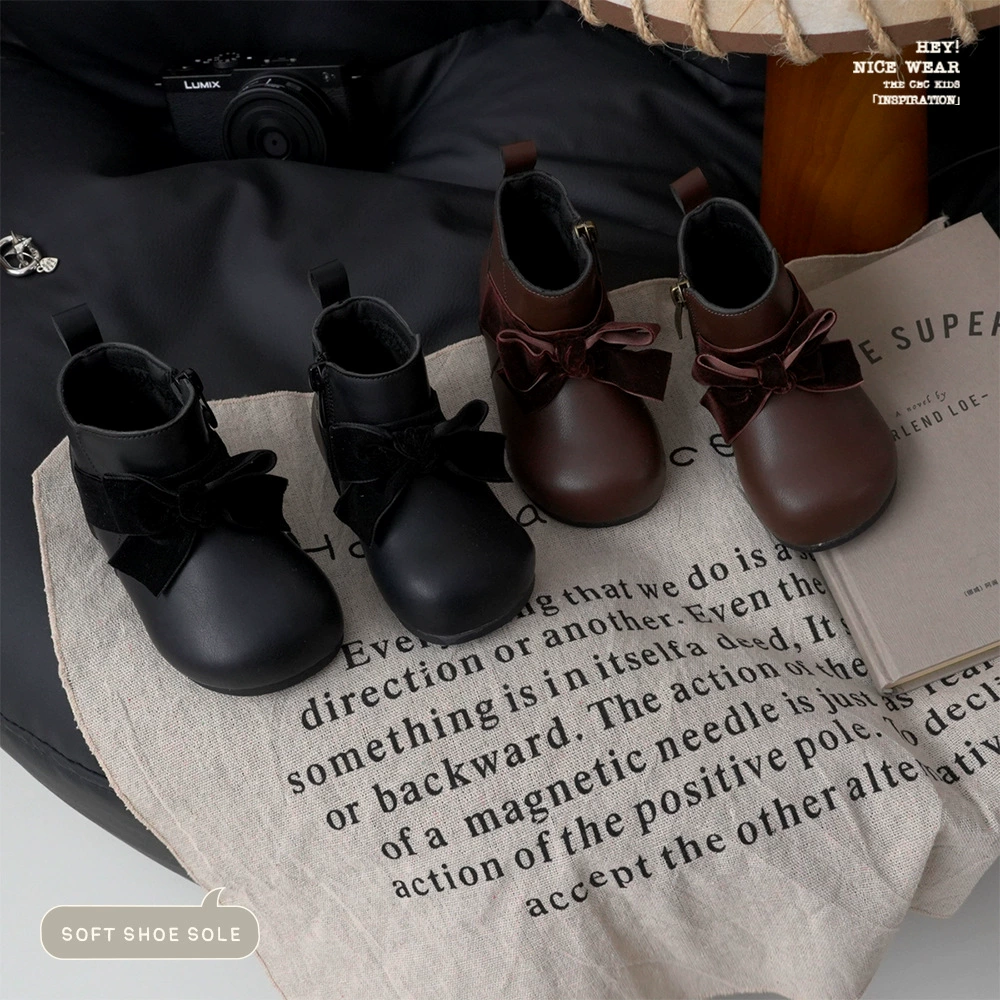 Сапожки "Round Skin Boots" от CBC для девочек, модные принцессные сапоги, весна-осень, однослойный бархат, бантик C247007