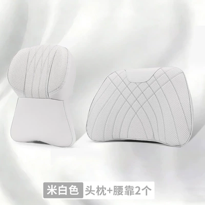 Headrest Neck and Waist Support - unlabeled-1-large-memory-foam-headrest-1-lumbar-support-off-white