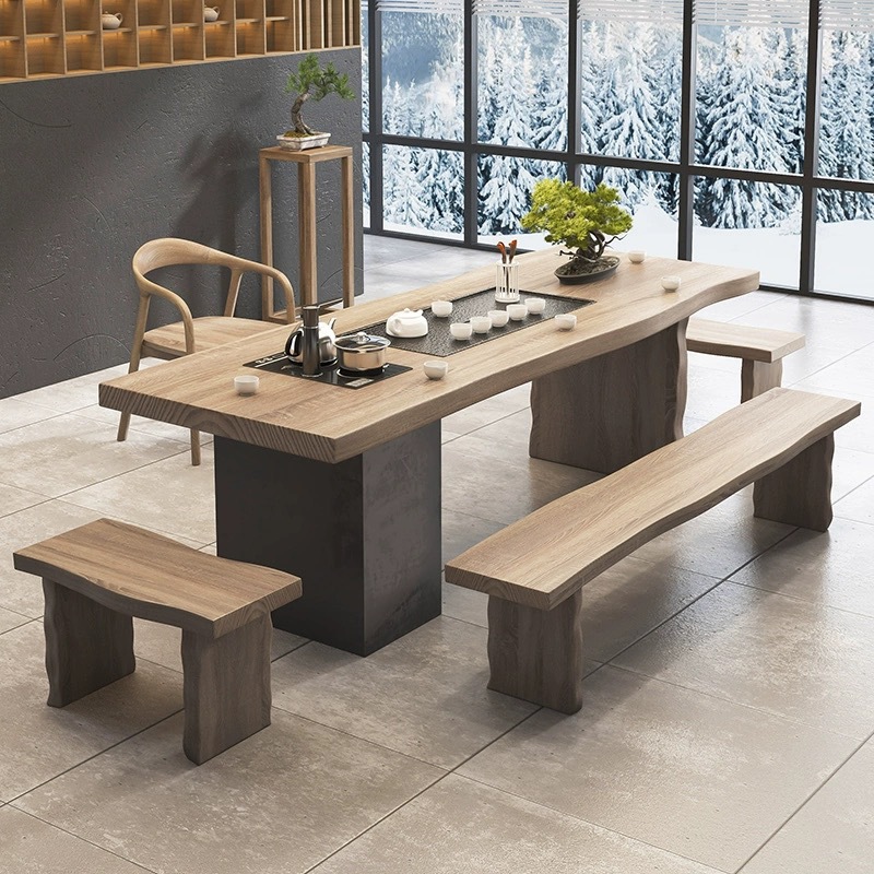 1.8m 티 테이블 + 슈메트 의자 + 짧은 스툴 2개 + 벤치 1.6m개