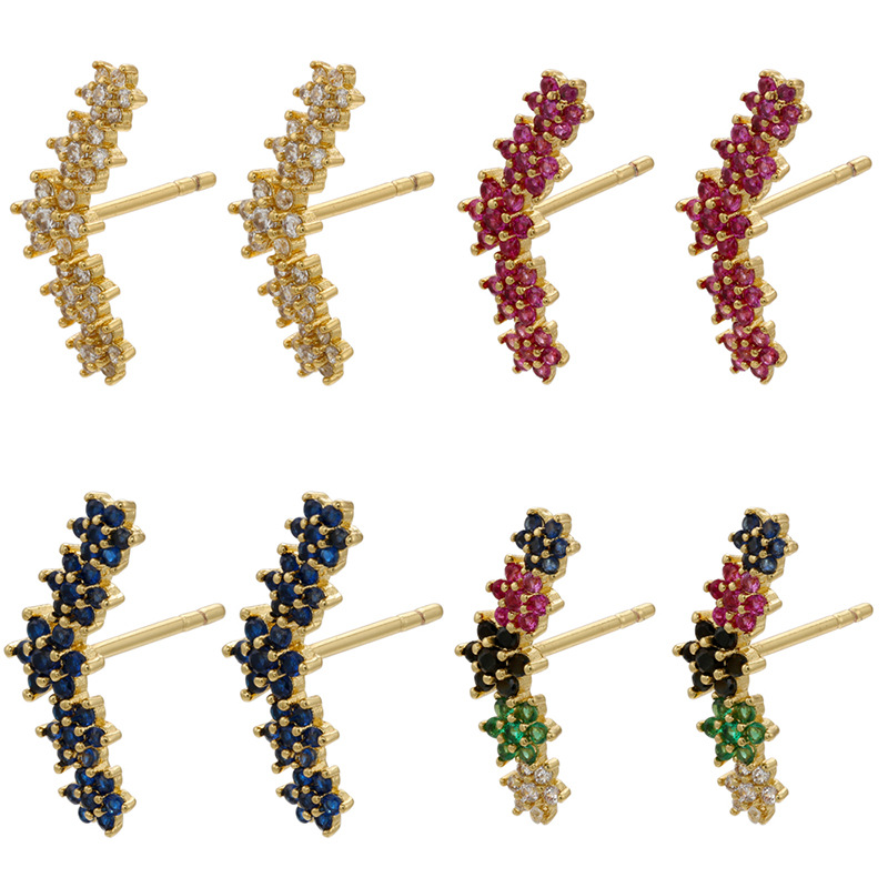 Fashion Flower-shaped Colored Zircon Five-flower Copper Earrings Wholesale display picture 1