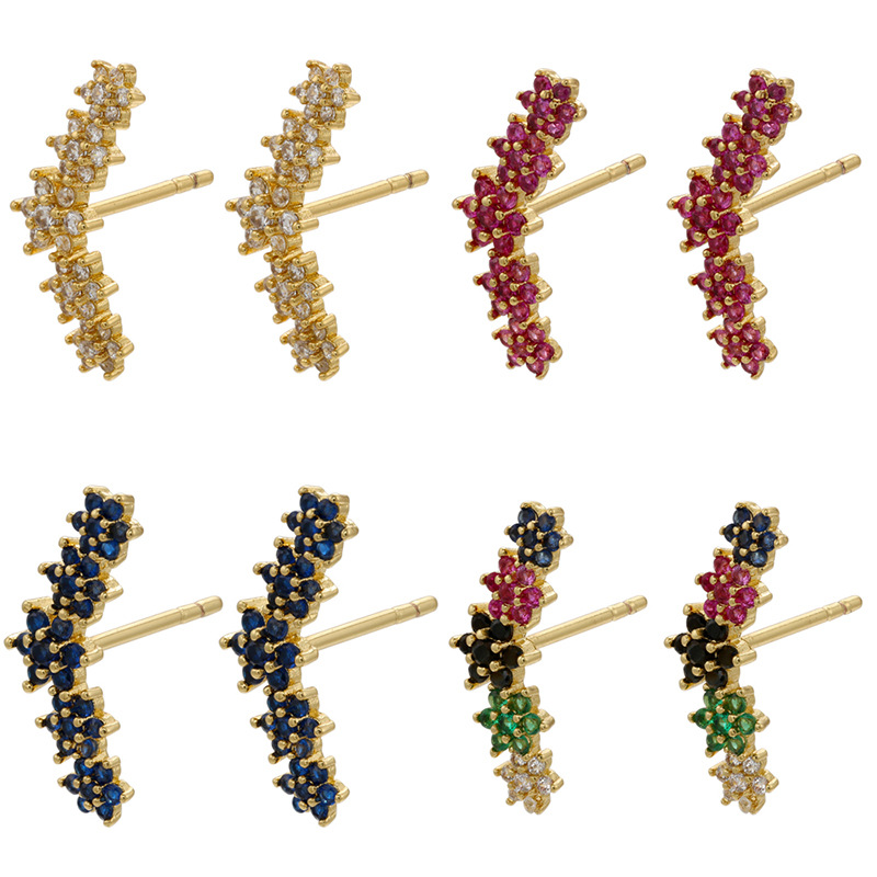 3g Weight Artificial Gemstones Inlay Material Fashion Flower-shaped Colored Zircon Five-flower Copper Earrings Wholesale